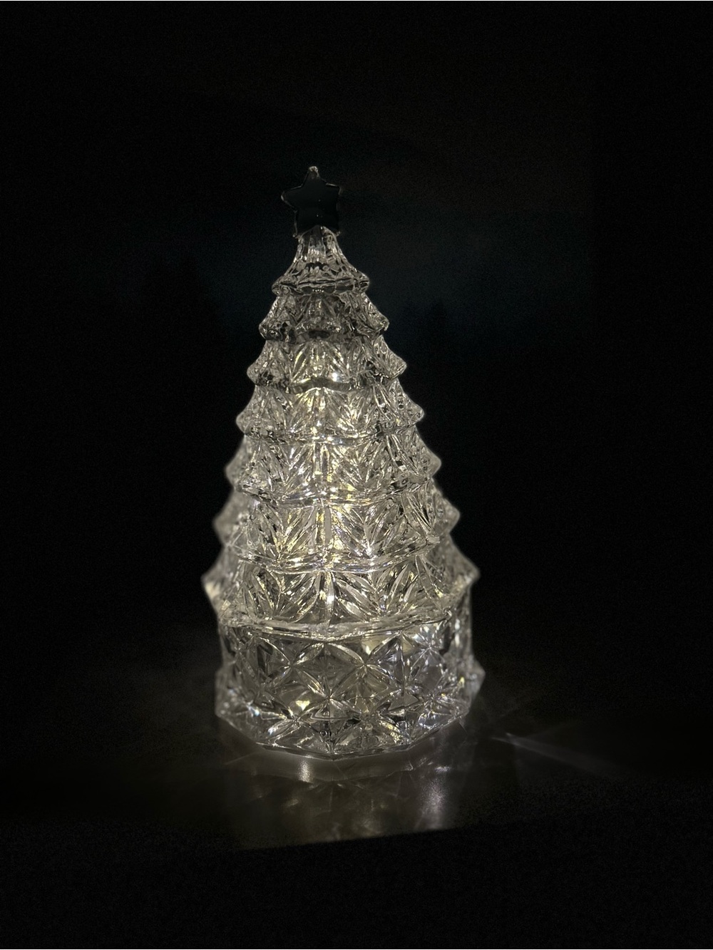 Vintage Clear Cut Glass Christmas Tree Fairy Lamp & Candy Dish no flames
